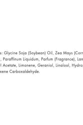 Ingredients list for Pro Tan Muscle Juice Maximum Definition Competition Posing Oil including natural oils and fragrances.